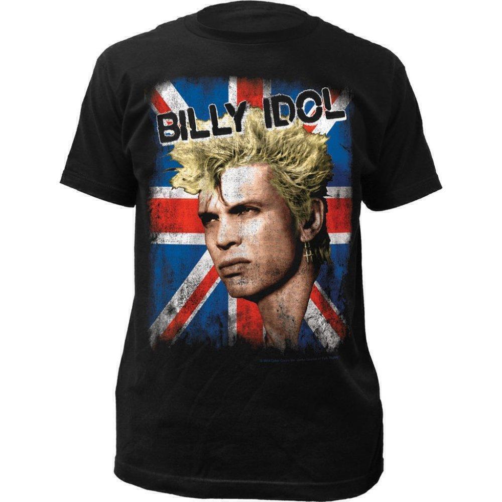 Billy Idol Union Jack Black Graphic Punk Rock Band Album Art T-Shirt